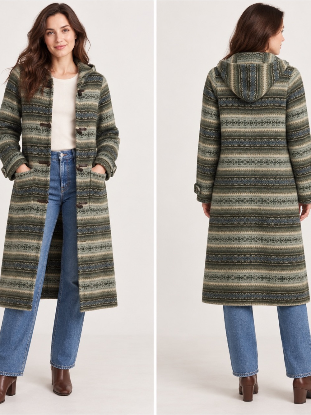 Ralph Lauren Polo Jeans Lambswool Fair Isle Hooded Toggle Coat Small